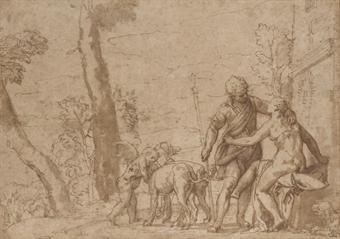 Venus begging Adonis not to go hunting by 
																	Giambattista Zelotti Farinati