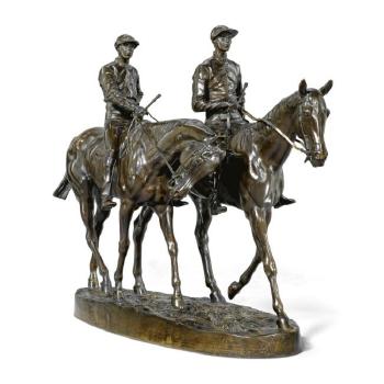 Chevaux De Course Et Jockeys (A Pair Of Mounted Jockeys) by 
																	Emmanuel Fremiet