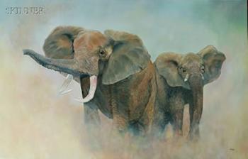 Elephants roaming the Serengeti plain by 
																	Nancie Zwerlein