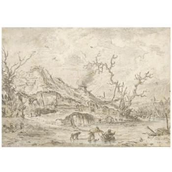 Winter Landscape With Children Playing On The Ice By A Ramshackle Building by 
																	Jacob Elias la Fargue