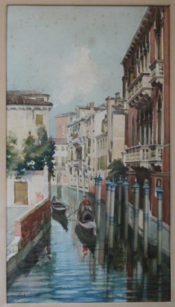 Gondola on a canal in Venice by 
																	Ettore Cadorin