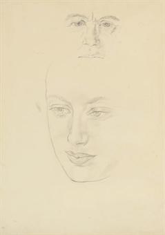 Studies of a male and a female head by 
																	Stanley Spencer