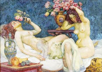After the bath - a pair of nudes by 
																	Eduard Adrian Dussek