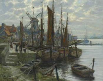 Fischerboote im Hafen by 
																	Heinrich Hermann Muller-Wunsche