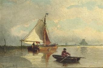 Rowing on a calm river by 
																	Eduard Charles Louis Kalshoven