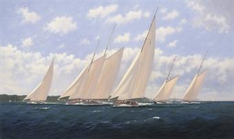 Storming the Cowes Roads, 1930: Astra leading with Westward, Candida, Britannia and Lulworth behind by 
																	Brian J Jones
