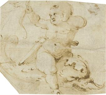 A putto riding a sea monster by 
																	Giovanni da Udine
