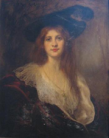 Young beauty wearing hat by 
																	Rene Avigdor