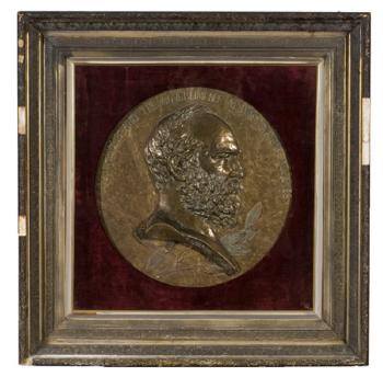 Coin presidential bust of President Garfield by 
																	Charles Henry Niehaus