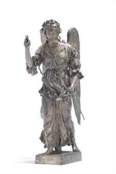 An Italian bronze and silver-gilt figure of the Archangel Gabriel by 
																	Achille Tamburlini