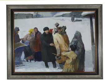 Lenin greeting people in a snowy landscape by 
																	Alexei Ivanovich Makarov