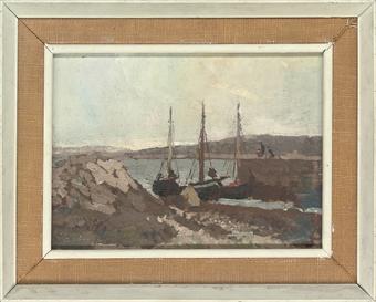 Boats moored in the harbour, Connemara by 
																	Edward Morland Lewis