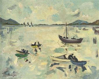 Boats and fishermen by 
																	Orestis Kanellis