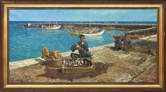 Fishermen at the port by 
																	Vasilis Zenetzis