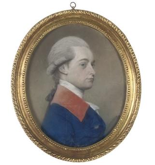 Portrait of a gentleman, bust-length, turned to dexter in a blue coat with a red collar by 
																	Lewis Vaslet