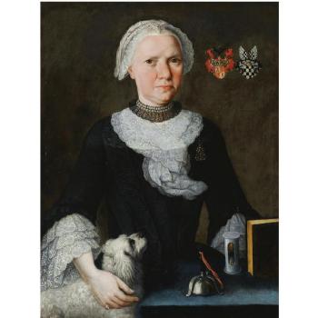 Portrait Of Maria Francisca Elisabeth Von Thurn Und Valsassina-von Baden Mittib, Seated Half-length, Behind A Table With A Dog by 
																	Martin Leon Zeuger