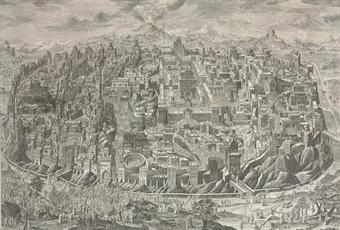 View of Jerusalem from the West, with scenes from the Passion of Christ by 
																	August Vindel