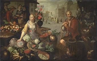 A town market, with fruit, vegetable and poultry stalls by 
																	Jean Baptiste de Saive