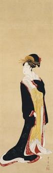 Standing beauty by 
																	Toyoharu Utagawa