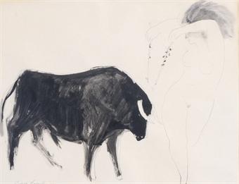 Naked woman with a bull by 
																	Eugene Proderilly