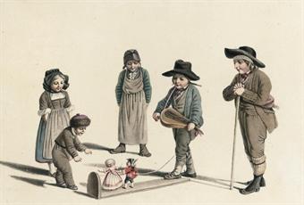 Le petit Savoyard. Children playing. A game of tug by 
																	 Lamy