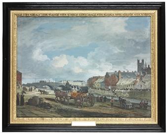 A View from Bank Place, Limerick: the New Bridge and George's Quay, with the County Courthouse and St. Mary's Cathedral behind by 
																	William Turner de Londe