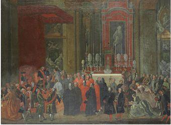 Charles of Bourbon relinquishing the Throne of Naples to his son Ferdinand; and Ferdinand IV of Bourbon sworn in as the King of Naples by 
																	Michele Foschini Guardia Sanframondi
