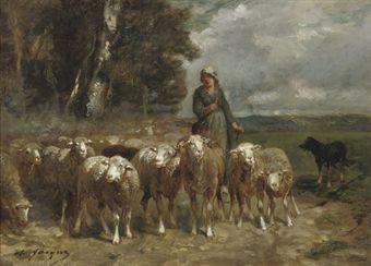 A shepherdess and her flock by 
																	Charles Jacquemot