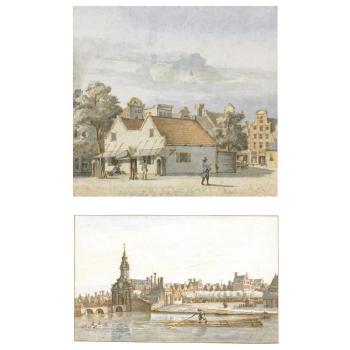Two Views Of Amsterdam: A) The Singelgracht With The Haarlemmerpoort And The Haarlemplein; B) The Hoofdwacht On The Botermarkt by 
																	Gerrit Lamberts