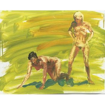 Two nudes on green grass by 
																	Eric Fischl