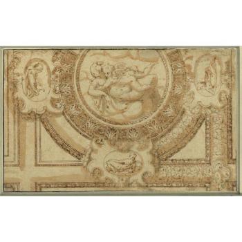 Design for a ceiling decoration with Venice and Cupid embracing by 
																	Bernardino India