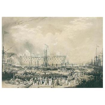 Launch of H.M.S. Trafalgar 120 guns at woolwich dockyard on June 21st 1841 by 
																	William Ranwell