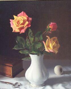 Still life of roses in vase by 
																	R Samimi
