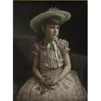 Portrait of a girl holding roses by 
																	Aurelius O Revenaugh