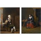 A Man Sitting at a Table and Smoking in an Inn. An Elderly Woman Smoking and Holding a Wine Glass in an Inn by 
																	Francois Paludanus