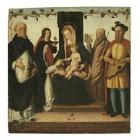 Mystical marriage of St. Catherine, with St. Dominic, St. John the Evangelist by 
																			Domenico Panetti
