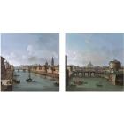 Florence, a view of the River Arno towards to the Ponte Santa Trinita and the Ponte Vecchio. Rome, a view of the Castel Sant' Angelo and St. Peters from the Tiber by 
																	Antonio Joli