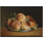 A still life of peaches in a pewter bowl by 
																	J Dussaert