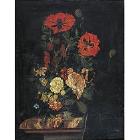 Still life of flowers on marble top table by 
																	Nicolaes Lachtropius