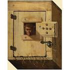 Trompe l'oeil of a Capuchin monkey peeking put of his crate by 
																	Franz Rosel von Rosenhof