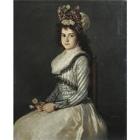 Portrait of a young woman holding two roses by 
																	Agustin Esteve