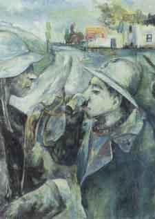 Two soldiers drinking water by 
																	Johannes P Ebbesen