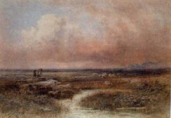 Figures in a moorland landscape by 
																	Edwin Earp