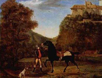 Portrait of Friedrich Ludwig Fankhauser with horse by 
																	Ludwig Rudolf Ebersold