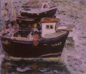 St Ives, fishing boat WH97 at anchor by 
																	Linda Weir