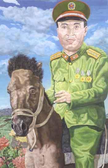Officer on horseback. Woman on horseback by 
																			 Liu Wei