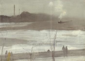 Harmony in grey, Chelsea in ice by 
																			James Abbott McNeill Whistler