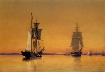 Ships in Boston Harbor at twilight by 
																	William Bradford