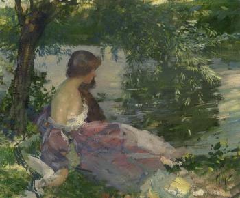 Resting by the riverbank by 
																	Richard E Miller
