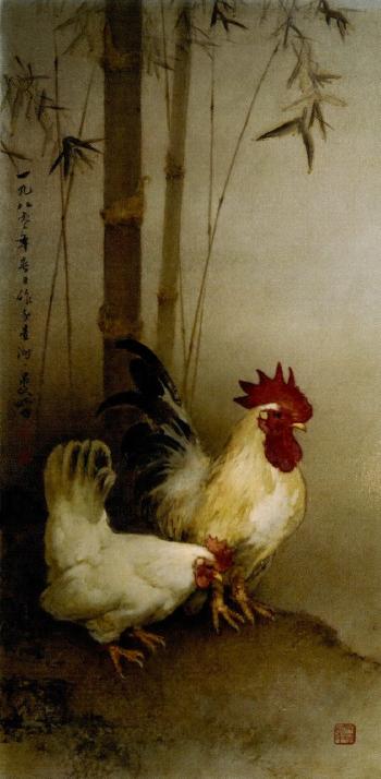 Rooster and hen by 
																	 Lee Man Fong